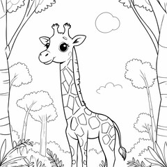 Fototapeta premium Giraffe outline. Giraffe coloring page. Animals vector.
