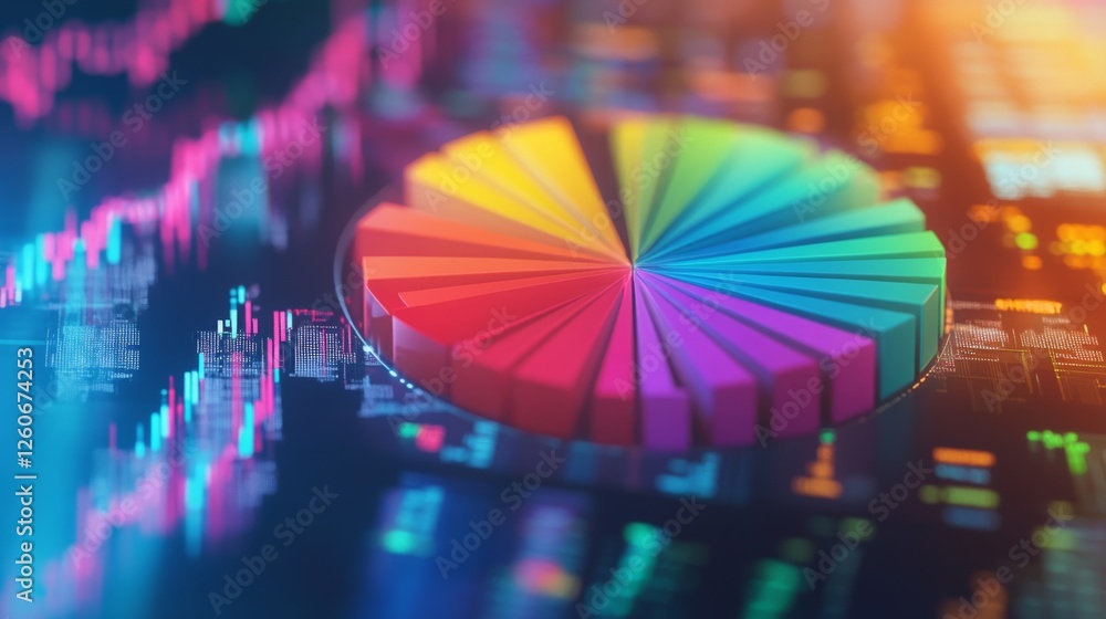 Fototapete a dynamic financial pie chart with bright, segmented slices showing business income allocation, over