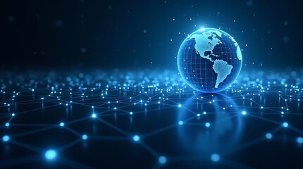 global network, digital world, interconnected nodes, glowing blue sphere, futuristic technology, abstract connections
