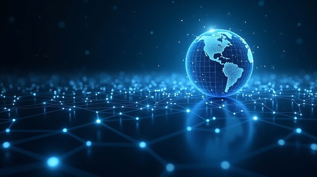 global network, digital world, interconnected nodes, glowing blue sphere, futuristic technology, abstract connections