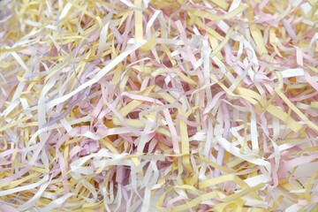 Close up of shredded paper shot straight down with high detail. Destroyed paper use shockproof in the package.