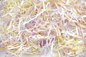 Close up of shredded paper shot straight down with high detail. Destroyed paper use shockproof in the package.