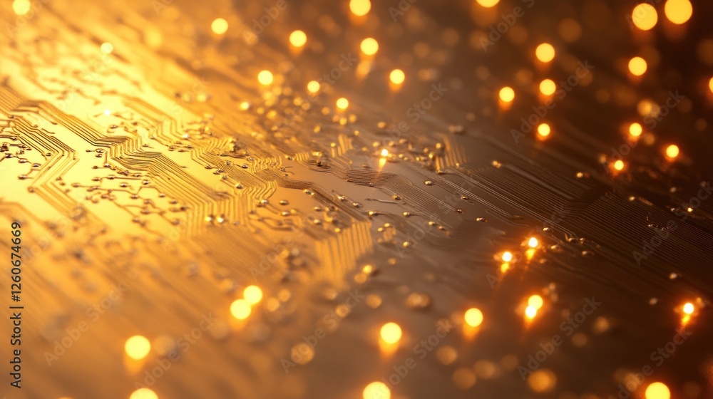 Poster glowing circuit board with sparks in a dark setting