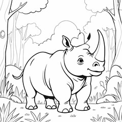 Obraz premium Playful Cartoon Rhino Coloring Page for Kids Vibrant Cartoon Rhino Illustration for Coloring Fun Whimsical Rhino Character Coloring Sheet for Children Happy Rhino Cartoon Drawing for Creative Coloring