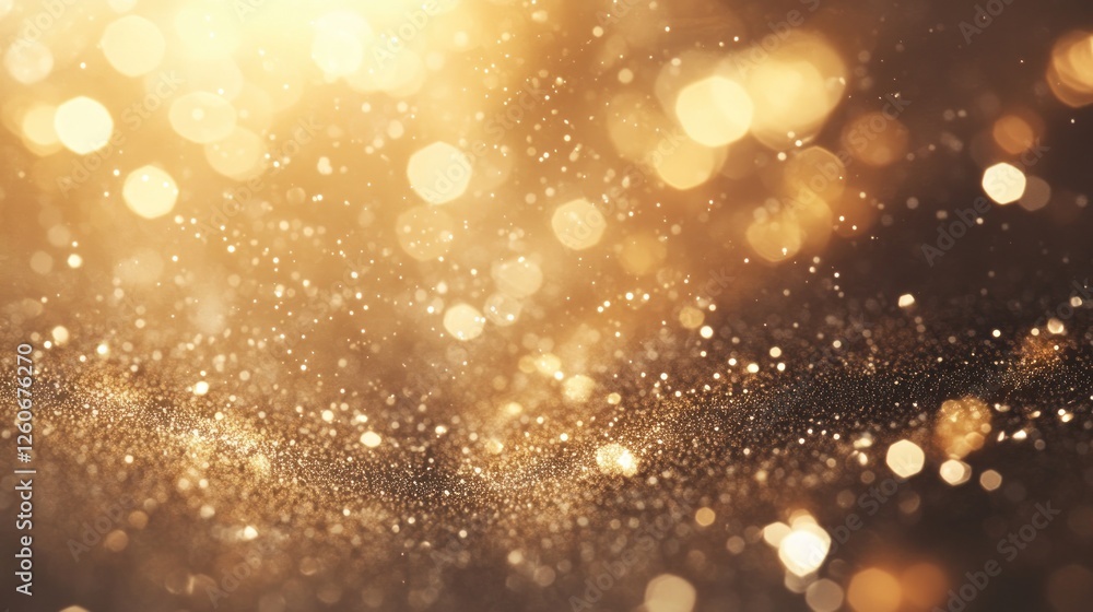 Poster shimmering golden particles create a magical atmosphere with soft bokeh effects in the background