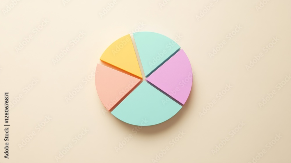 Poster a minimalistic pie chart with pastel-colored slices representing different budget categories, displa
