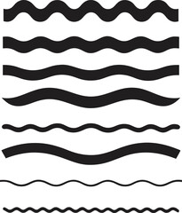 Set of Black Wavy Lines and Curved Borders on White Background