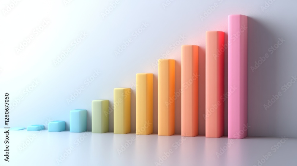 Leinwandbilder a minimalist d bar graph with pastel-colored bars rising from a flat surface, with subtle shadows an