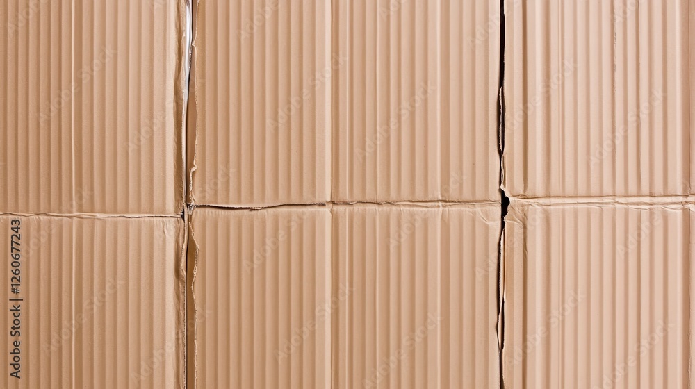 Poster close up view of a corrugated cardboard box, showing the repeating pattern of the cardboard panels, 