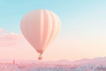 Obraz premium Hot Air Balloon Floats Serenely Against a Vivid Pink and Blue Gradient Sky at Dawn Over a Picturesque Landscape