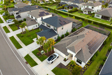 Aerial view of expensive residential houses in small town in southwest Florida. American dream...