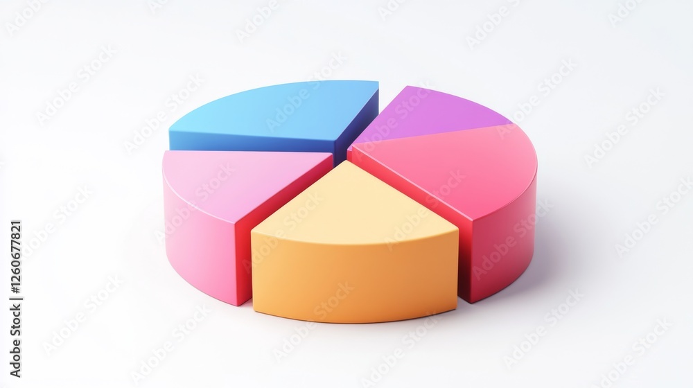 Poster a multi-colored d pie chart in a minimalist style, with sections slightly lifted to show the data sp