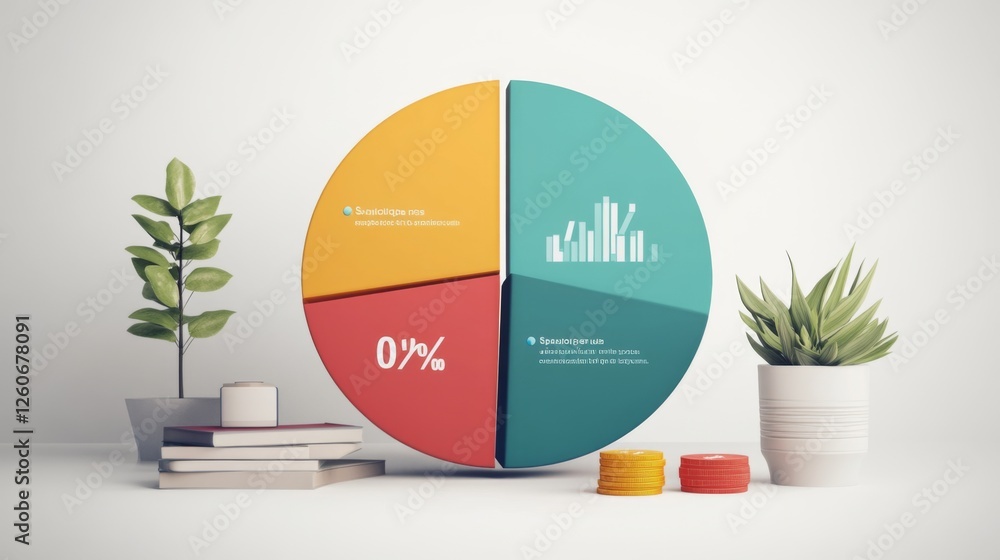 Poster a pie chart displaying personal finance data, with different sections for savings, expenses, and inv