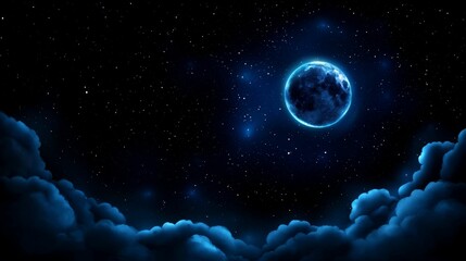 A serene night sky with a glowing moon.