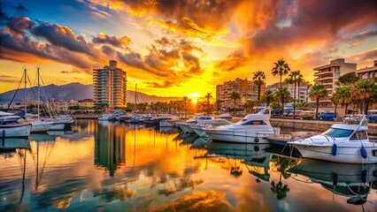 Fototapeta premium Fuengirola Marina: Stunning Spanish Coastline Landscape at Sunset