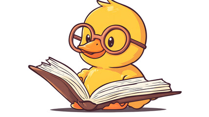 Cute Duck Reading a Book
