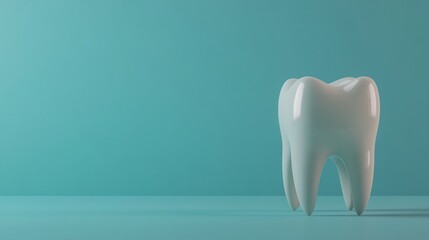 Healthy tooth model, teal background, dental care