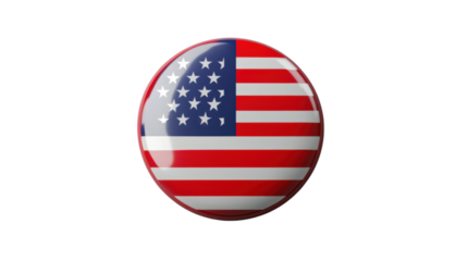 Round glossy usa flag badge on transparent background