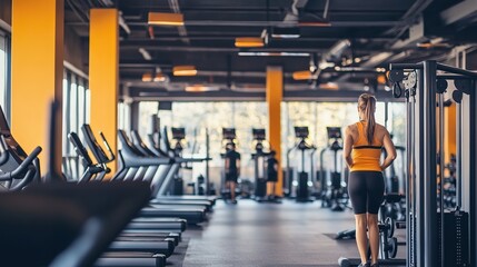 Fototapeta premium A well-equipped fitness center with people focusing on their individual training goals.