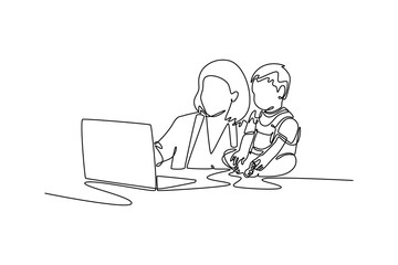 Working from home concept. Single line draw design vector graphic illustration.