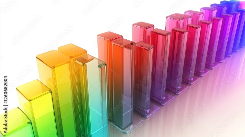 Aufkleber a vibrant d bar chart with rainbow-colored bars, each one labeled with clear data, set against a sim