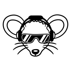 Mouse DJ Sunglasses Headphones Party Music Club Design Lover Art Vector Illustration Card T-Shirt Poster Sticker Graphic Print Decorative Drawing Isolated Logo Decoration Symbol Creative Cool Style
