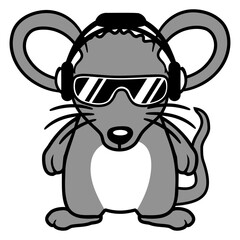 Mouse DJ Sunglasses Headphones Party Music Club Design Lover Art Vector Illustration Card T-Shirt Poster Sticker Graphic Print Decorative Drawing Isolated Logo Decoration Symbol Creative Cool Style
