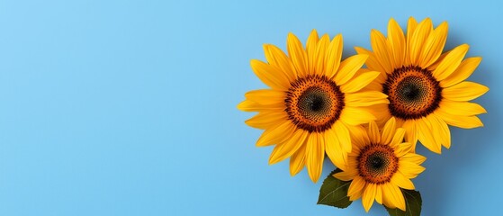 Obraz premium Bright sunflowers against a blue background.