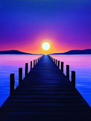 Pier to Sunset Serenity - A long pier extends towards a vibrant sunset, symbolizing journey, hope, peace, tranquility, and the pursuit of dreams
