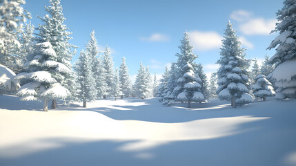 Fototapeta premium A serene winter landscape with snow-covered trees under a clear blue sky.