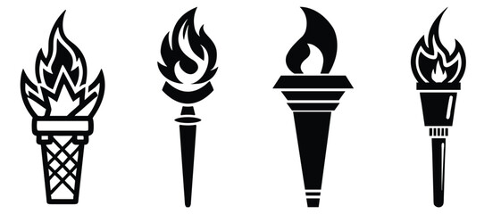 fire flame torch icon .torch burning fire light lit up. Torch icon vector. Flame symbol with holding stick. Victory, success or achievement sign.silhouette design