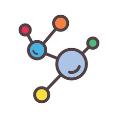 molecule icon, color, flat, design, vector, illustrations, education, style, trendy, collections