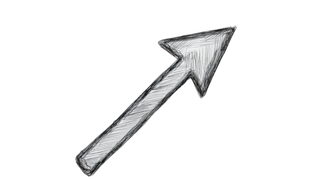 Hand-drawn arrow pointing upward on transparent background