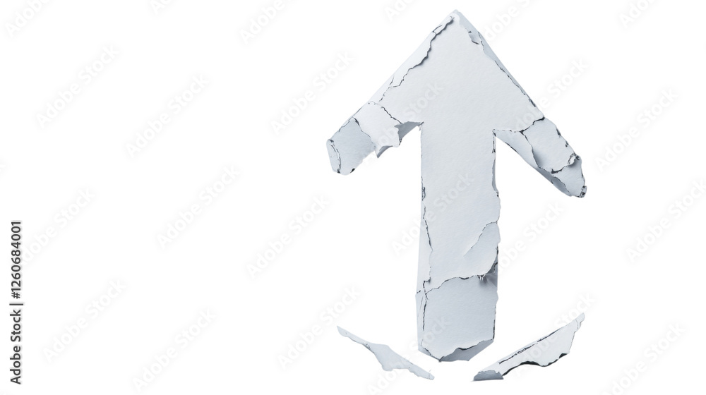 Poster white broken arrow pointing up on transparent background
