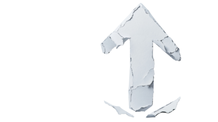 White broken arrow pointing up on transparent background