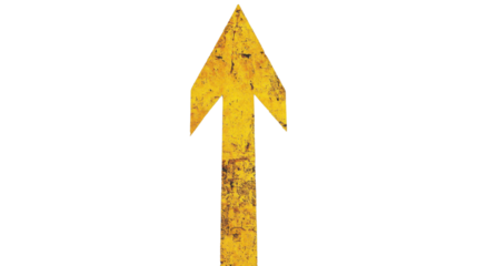 Big yellow upward arrow sign showing growth on transparent background