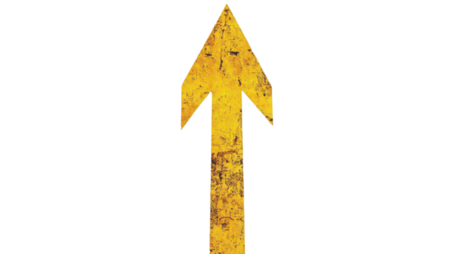 Big yellow upward arrow sign showing growth on transparent background