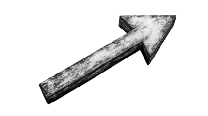 3d black wooden arrow pointing up right on transparent background