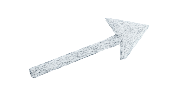 White sketched arrow pointing up on transparent background