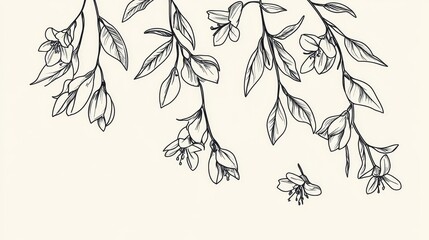 Sampaguita Line Drawing Floral Design - Elegant line art of sampaguita blossoms, symbolizing purity, love, respect, grace, and remembrance. Perfect for invitations, stationery, and home decor