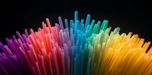 Colorful Glowing Fiber Optic Cables on Black Background