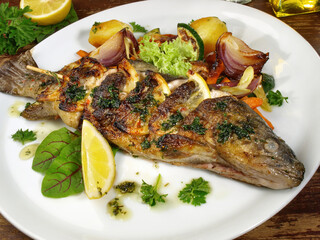 Grilled Trout with Potatos and Salad
