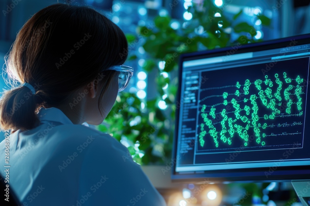Poster analyzing cell structures laboratory scientific research high-tech environment close-up viewpoint ce