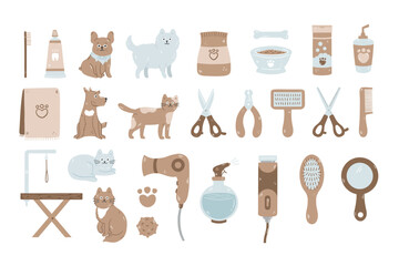 Grooming vector set collection in hand drawn style.