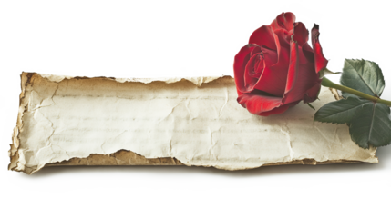 Old love letter with red roses isolated on transparent background