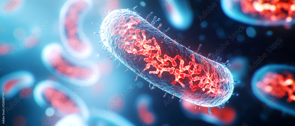 Poster microscopic action of cells in a biological environment detailed visualization of cellular structure
