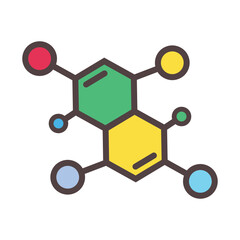 molecule icon, color, flat, design, vector, illustrations, education, style, trendy, collections