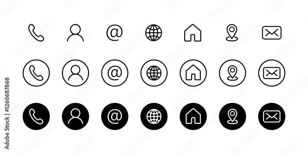 Poster web icon set. contact us icon set. website internet different icons. social media contact vector ico