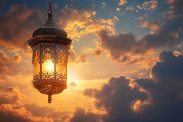 Ornate Hanging Lantern Sunset Cloudscape Golden Light eid sky art hope calm warm blue dark