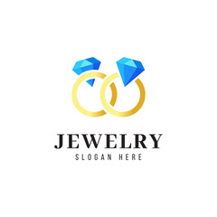 Jewelry ring with diamond logo design template.
